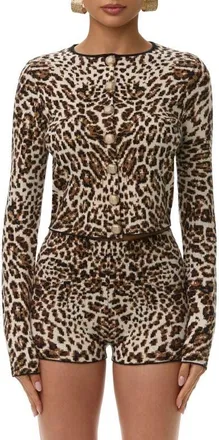 Naked Wardrobe Leopard Jacquard Cropped Cardigan in Spotted Leopard at Nordstrom, Size X-Large