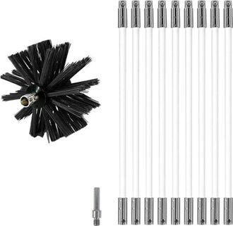 OEM Kit De Limpieza De Chimeneas, Cepillo Giratorio De Nailon, Kit De Limpieza De Conductos De Ventilaci&oacute;n Con 9 Varillas Flexibles Y 1 Cabezal De Cepillo