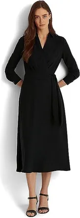 Lauren Ralph Lauren Long Sleeve Day Dress Womens Clothing Lighthouse Navy : 10, Polyester