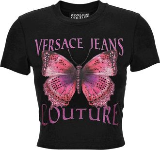 Versace Jeans Couture Top crop con decorazione - Nero