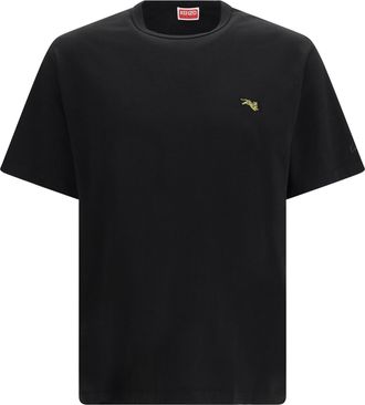 Kenzo Mens T-Shirt Jumping Tiger Embroidered Black Cotton T-Shirts And Polos