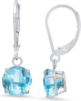MAX + STONE Sterling Silver Round Checkerboard Cut Gemstone Leverback Earrings (8mm)
