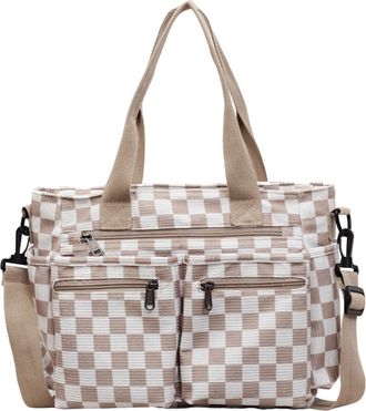 Generic Fashion Women Corduroy Checkerboard Shoulder Bag Large Capacity Crossbody Bag Trendy Tote for Travel Shopping
