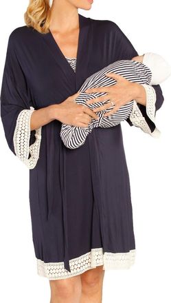 Angel Maternity Nursing Dress, Robe & Baby Blanket Set in Navy Stripes at Nordstrom, Size Xx-Large