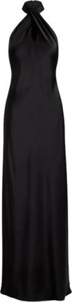 Ralph Lauren Maxi-jurk met gedraaide halterkraag - Dames - Avondkleed - Zwart - XS - Polyester - Kleedjes