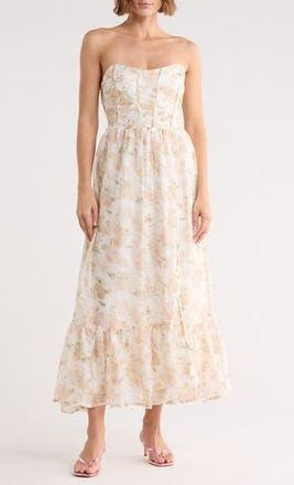 Blu Pepper Floral Strapless Dress in Light Khaki Multi at Nordstrom Rack, Size Medium