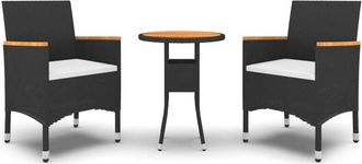 vidaXL Juego De Comedor De Jard&iacute;n 3 Piezas Rat&aacute;n Sint&eacute;tico Negro Vidaxl
