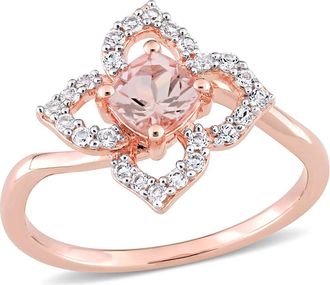 Amour 4/5 CT TGW Morganite and White Topaz Floral Ring In Rose Plated Sterling Silver