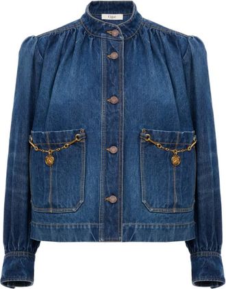Chlo&eacute; Denim Solid Mandarin Collar Jacket