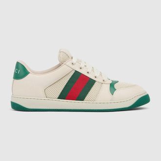 Gucci Mens Screener Sneaker, White, Fabric