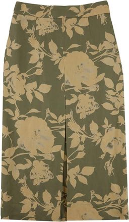 Incotex floral-print midi skirt - women - Viscose/Linen/Flax - 40 - Green