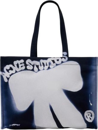 Acne Studios Tote Bags, female, Blue, Size: ONE SIZE Spray Logo Shopper Tote