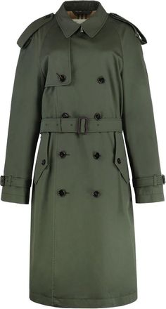 Burberry Trench Coats, female, Green, Size: 4XL Cotton Trench Coat