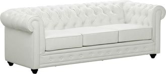 Vente-Unique Sof&aacute; 3 plazas CHESTERFIELD - Piel sint&eacute;tica - Blanco