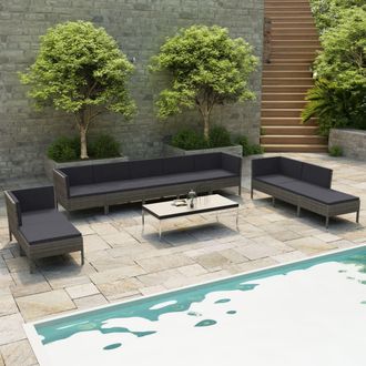 vidaXL Set De Muebles De Jard&iacute;n 10 Pzas Y Cojines Rat&aacute;n Sint&eacute;tico Gris Vidaxl