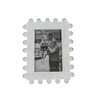 Foreside Home And Garden 4x6 Belle Rustic White Wood Ball Accents Photo Picture Frame w/ Glass Pane at Nordstrom, Size Medium
