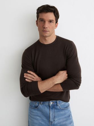 Reiss Dark Brown Merino Wool Crew Neck Jumper, Xxl