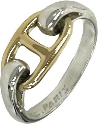 Herm&egrave;s Gold Silver Yellow Gold (18K) Silver 925 Band Ring (Pre-Owned)