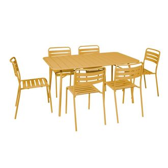 Sweeek Set mesa de jard&iacute;n bistr&oacute; plegable de acero con 6 sillas, 140cm, ocre