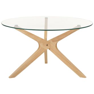 Beliani Beliani - Mesa De Centro De Vidrio Templado Transparente Madera Clara 80 Cm Patas Valley