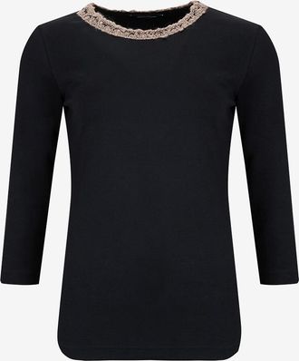 Fabiana Filippi Schmales Jersey-T-Shirt mit Dreiviertel&auml;rmeln und besticktem Kragen