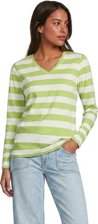 Lands End Supima Cotton Long Sleeve V-Neck T-Shirt in Ivory/apple Green Bold Stripe at Nordstrom, Size X-Large