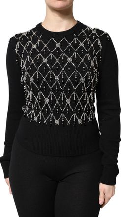 Dolce & Gabbana Womens Black Cashmere Embellished Long Sleeves Top