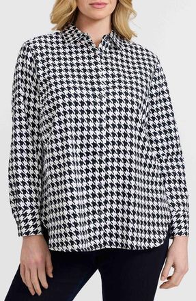 Foxcroft Meghan Houndstooth Cotton Button-Up Shirt in Black/White at Nordstrom, Size 1X