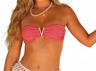 Kulani Kinis Mega V Band Strapless Tie Bikini Top In Strawberry Siesta