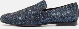Jimmy Choo London Blue Glitter Slip On Loafers