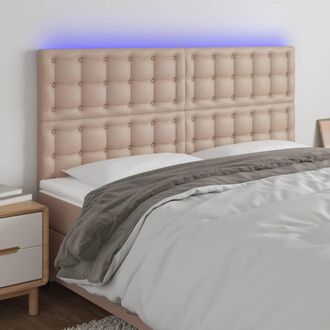 vidaXL Vidaxl - Cabecero Luces Led Cuero Sint&eacute;tico Capuchino 160x5x118/128cm