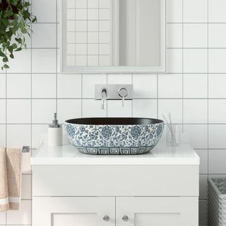 Berkfield Home Countertop Basin Black & Blue Oval 47x33x13 cm Ceramic | Size: 47 x 33 x 13 cm