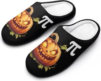 Generic Pumpkin Pi Funny Math Womens Slippers Warm House Slippers Indoor House Shoes with Anti-Skid Rubber Sole