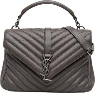 Saint Laurent Pre-owned Handbags, female, Gray, Size: ONE SIZE Pre-owned College Satchel