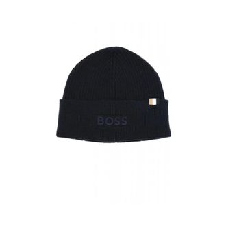 HUGO BOSS Accessoires, Heren, Blauw, ONE Size, Katoen, Ribbed Logo Beanie