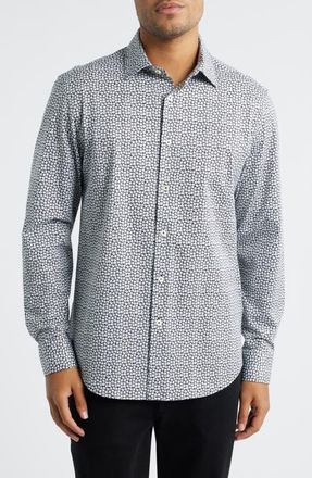 Bugatchi James OoohCotton Floral Button-Up Shirt in Black/White at Nordstrom, Size Xxx-Large