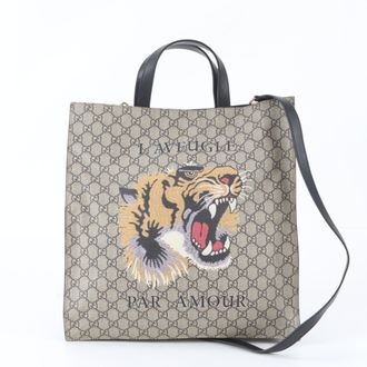 Gucci Grayish Multi-Color Leather Coated Canvas Handbag Tote Bag (Pre-Owned)