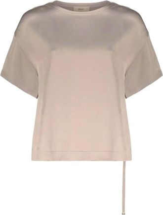Herno Tops, Dames, Beige, S, Asymmetrische Blouse met Korte Mouwen