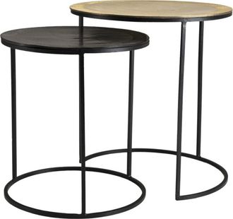 Macabane 2 mesas auxiliares apilables de aluminio dorado y negro y metal D48