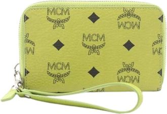MCM Pre-owned Clutches, female, Green, Size: ONE SIZE Pre-owned Visetos Leather Zip Around Wallet