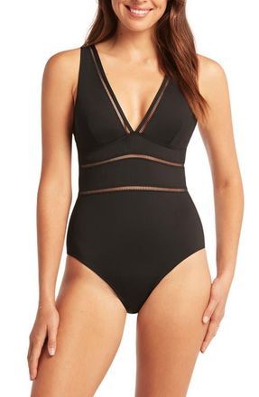 Sea Level Australia Spliced Plunge One-Piece in Black at Nordstrom, Size 6 Us
