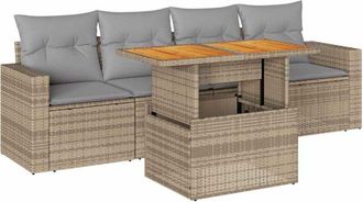 vidaXL Juego De Sof&aacute;s Jard&iacute;n Con Cojines 5 Pzas Rat&aacute;n Sint&eacute;tico Beige Vidaxl