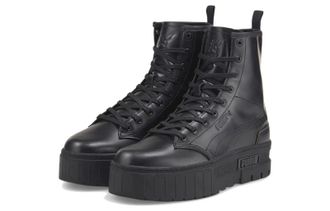 Puma Womens Puma Mayze x Dua Lipa Black Leather Platofrm Boots HTAT382