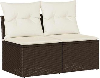 vidaXL 2 Piece Garden Sofa Set with Cushions Brown Poly Rattan Acacia Vidaxl
