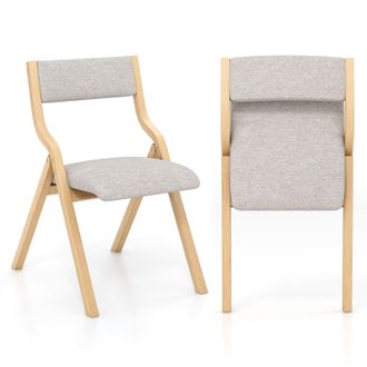 Costway Costway Folding Dining Chair Set of 2 Wooden Upholstered Dining Chairs in Grey