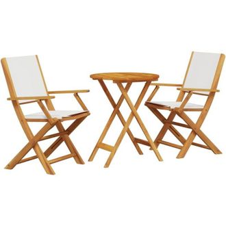 vidaXL Juego De Bistro De 3 Piezas Tela Y Madera Maciza Blanco Crema Vidaxl