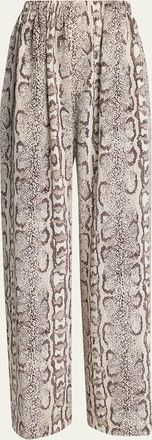 Balenciaga Python-Print Silk Crepe Wide-Leg Pants