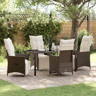 vidaXL Conjunto De Comedor De Jard&iacute;n Con Coj&iacute;n 5 Pcs Marr&oacute;n Polirat&aacute;n Vidaxl