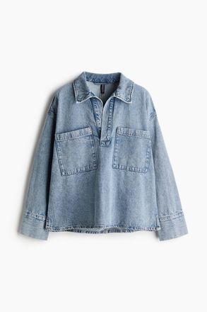 H&M Oversized Schlupfbluse aus Denim - Helles Denimblau