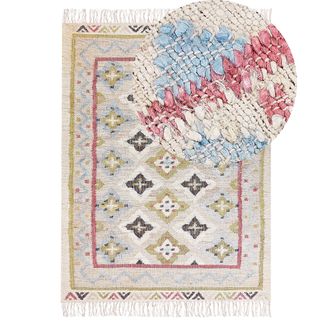 Beliani Beliani - Alfombra De Yute Beige Verde Azul Marr&oacute;n Rosa 140 X 200 Cm A Mano Borlas Terkos